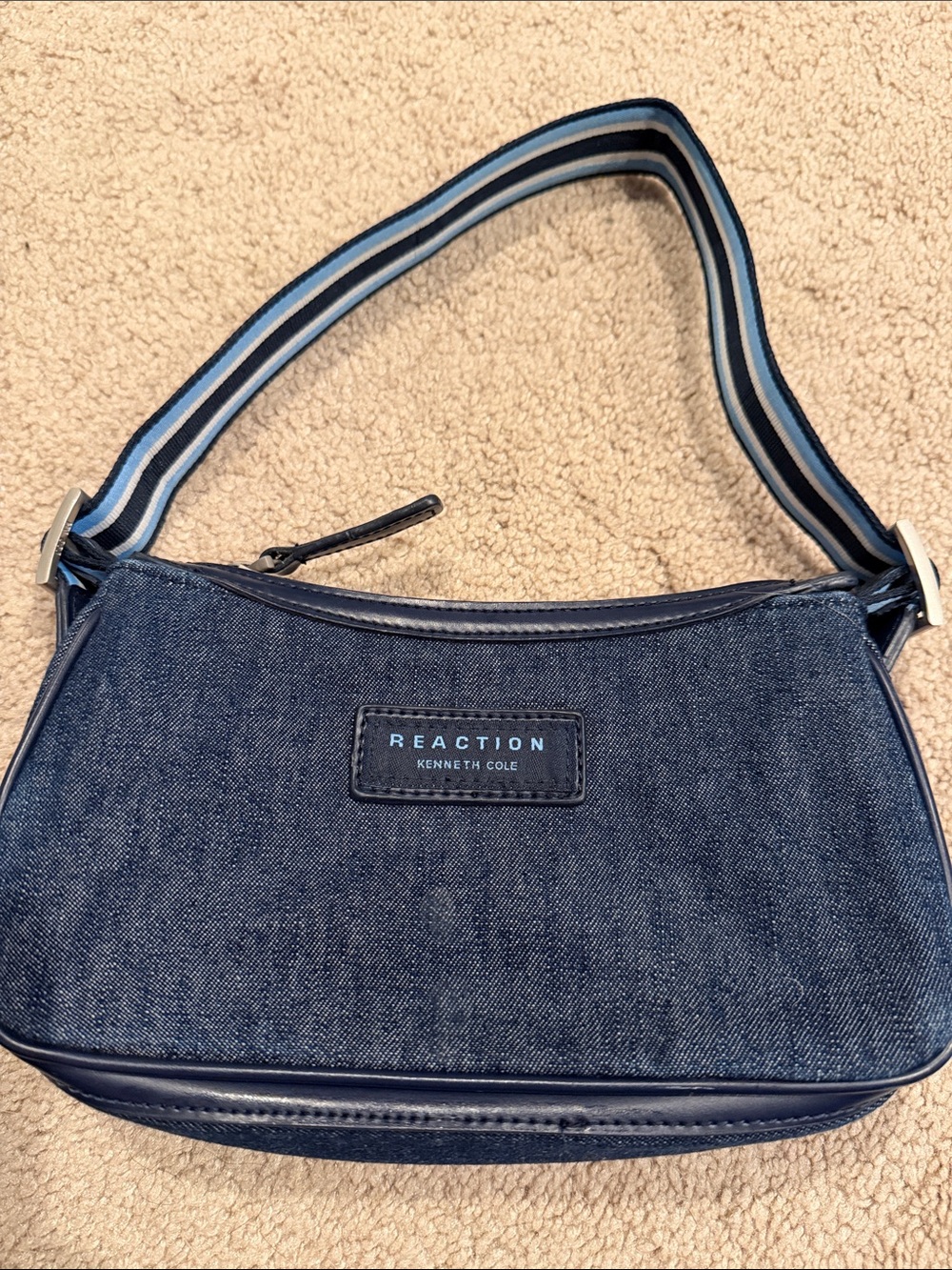 Kenneth Cole Reaction Denim Shoulder Bag with Striped Strap